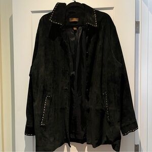 Vintage relaxed oversized boyfriend fit genuine suede jacket with embroidery
